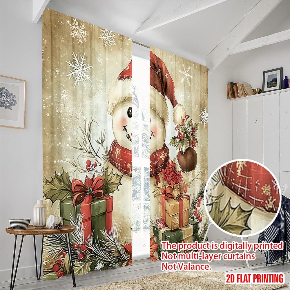 2pcs,2D Plane Printing Light Filtering Curtains Festive Snowman Christmas Gifts Versatile Fabric (without Rod) Decorations