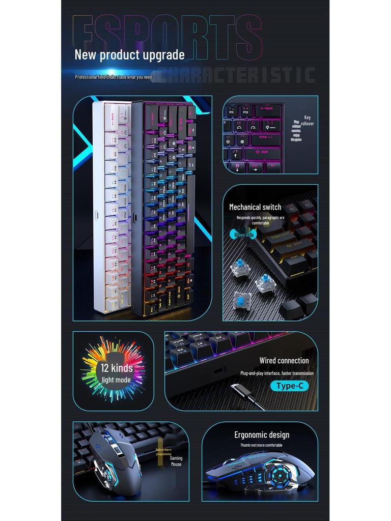 Wired Mechanical Keyboard & Mouse Set with Blue Switch for Gaming & Office Use