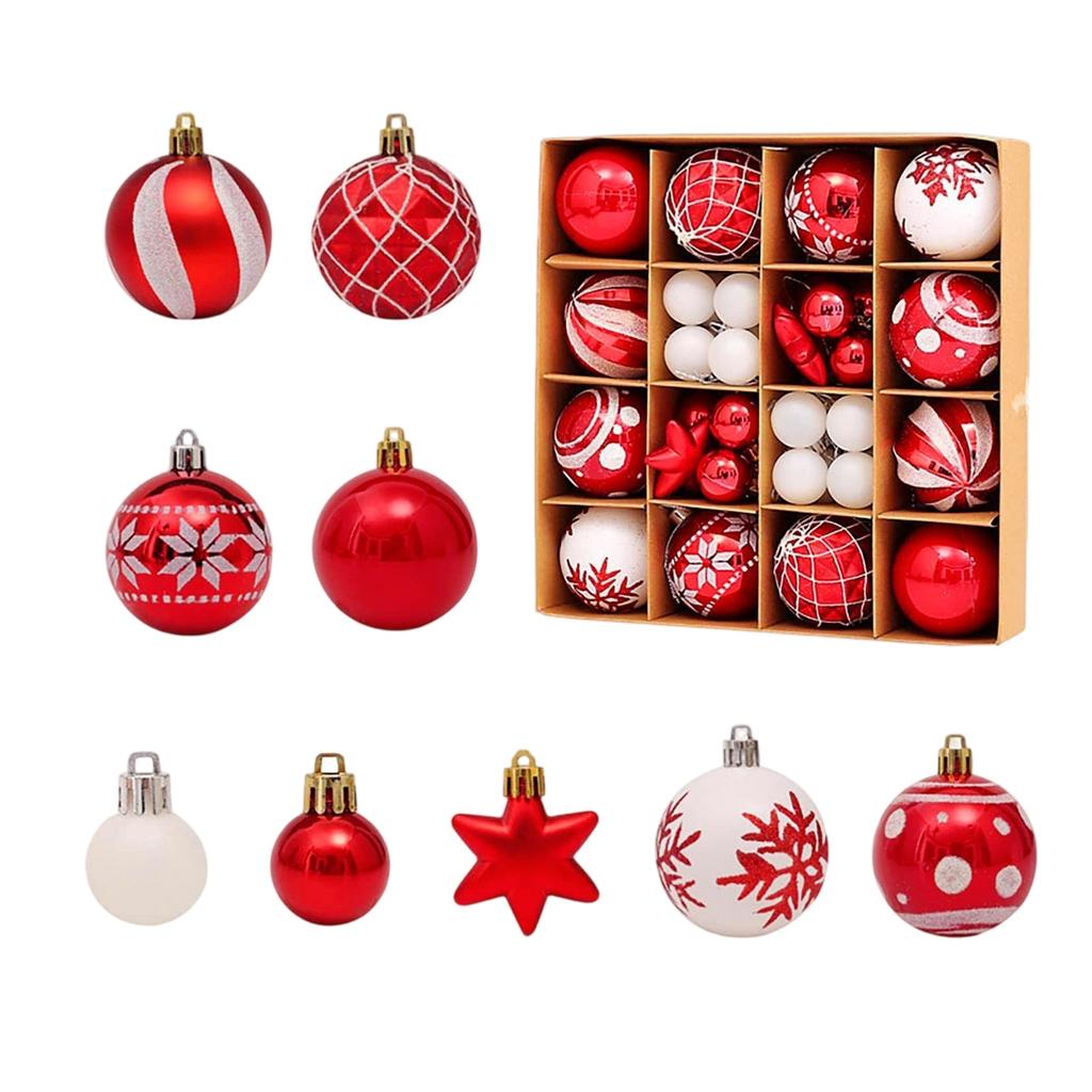 42pcs Christmas Tree Ornament Plastic Ball Decorations For DIY Crafts And Painted Designed Boxes Pendant