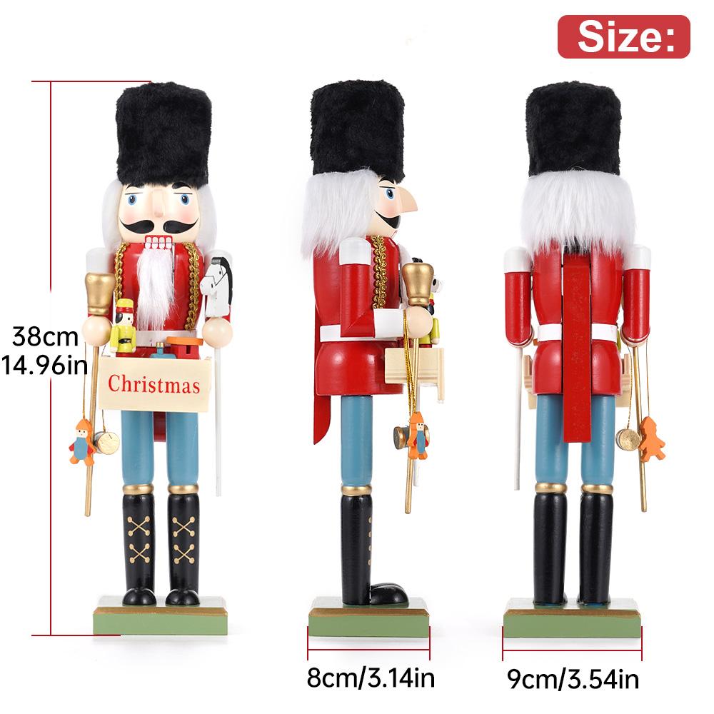 38CM Christmas Nutcracker Wooden Nutcracker Ornament Lift The Plate Soldier Figure Doll Toy Home Office Desktop Decoration Gift