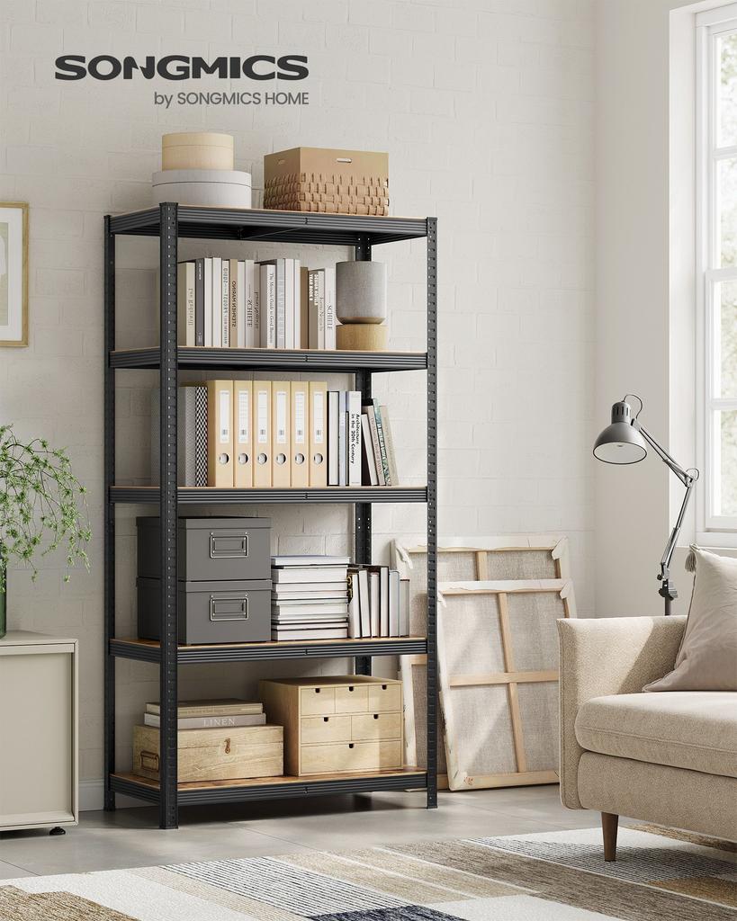 SONGMICS Shelving Unit, 50 x 100 x 200 cm, 875 kg Load Capacity (175 kg per Shelf), Industrial, Adjustable Storage Shelves, for Living Room, Kitchen