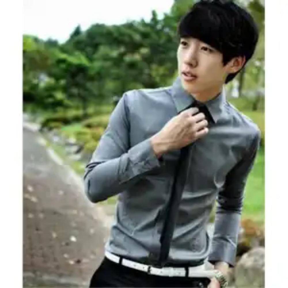 New Spring and Autumn Fashion Leisure Business Simple Polo Collar Long Sleeve Solid Color Slim Fit Men's Inch Shirt