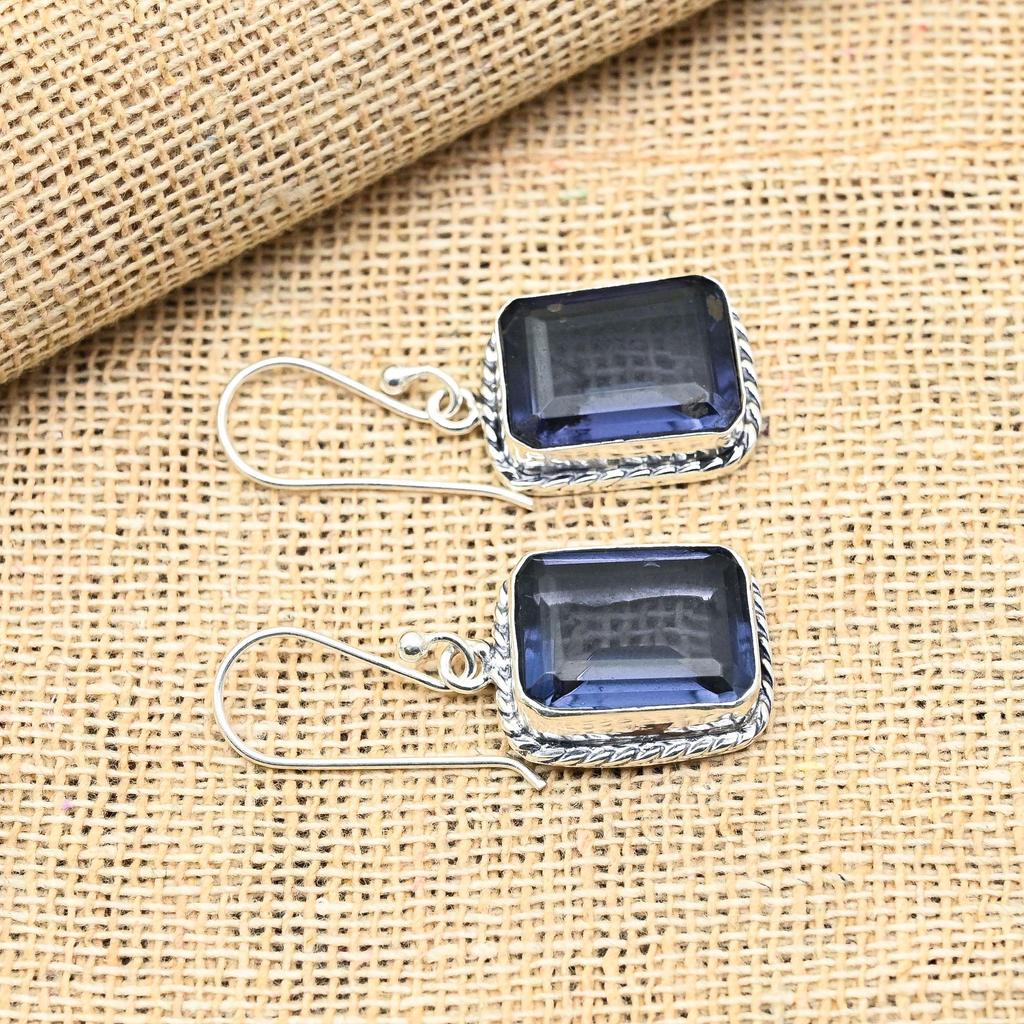 Hermosos pendientes de plata de ley maciza 925 hechos a mano con piedras preciosas de iolita para ella