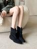 Coarse Heel French Square Head Brown Short Boots Women's Boots Autumn and Winter New Suede Low Heel Women's Boots