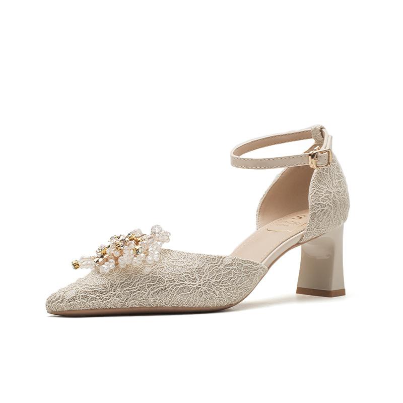 Strass High Heels Damen Frühling neue dicke Ferse einzelne Schuhe Damen spitz täglich tragen hohle Sandalen