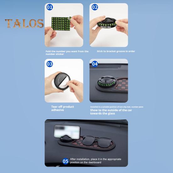 Πατάκι Αυτοκινήτου Πολλαπλών Λειτουργιών Αντιολισθητικό με Αριθμό Στάθμευσης για Προσωρινή Στάθμευση, Ταμπλό Αυτοκινήτου, Περιστρεφόμενη 360 Μοιρών Θήκη Κινητού Τηλεφώνου