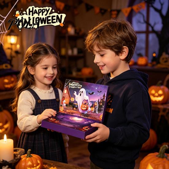 Halloween Countdown Box Adventskalender 2026, 24 Tage mit Figuren, Grusliges Feiertagsgeschenk für Kinder, Partydeko & Tägliche lustige Überraschung