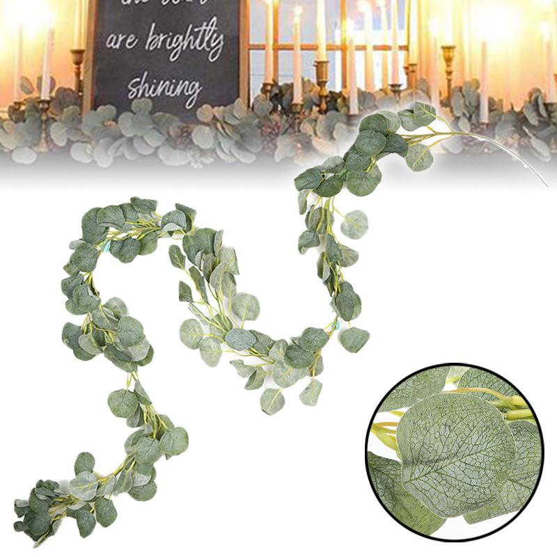 

New 2M Artificial Fake Eucalyptus Garland Leaf Vine Green Leaves Home Decoration