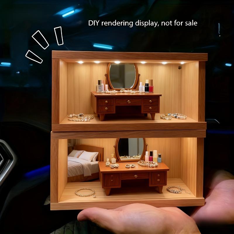 2/3PCS Pine Wood Storage Display Boxes Frame with Removable Acrylic Panel Showcasing Frames/Figurines/Lights Home Office Decor