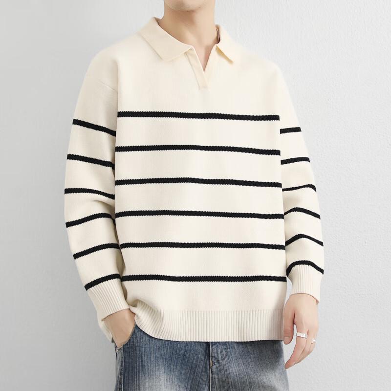 Men's Premium Horizontal Stripe Turn-Down Collar Sweater
