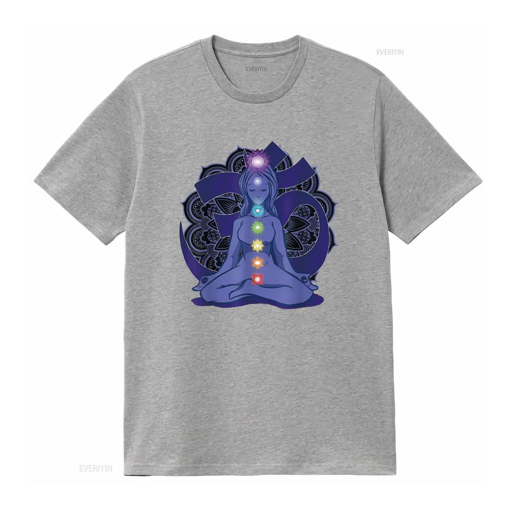 Womens Yoga Meditation Spiritual Body Energy Chakra T Shirt Black Medium vintage Washed Breathable graphic Soft homme Stylish
