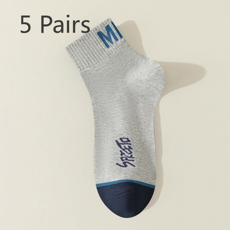 5 Pairs of Men's Spring and Summer Thin Sweat Absorbing Cotton Breathable Sports Tube Socks