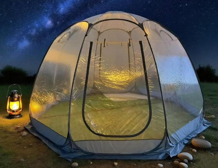 Transparent Spherical Outdoor Tent: Starry Sky Bubble House, Windproof & Warm Sunroom for Dining or Camping, Mongolian Yurt Design.