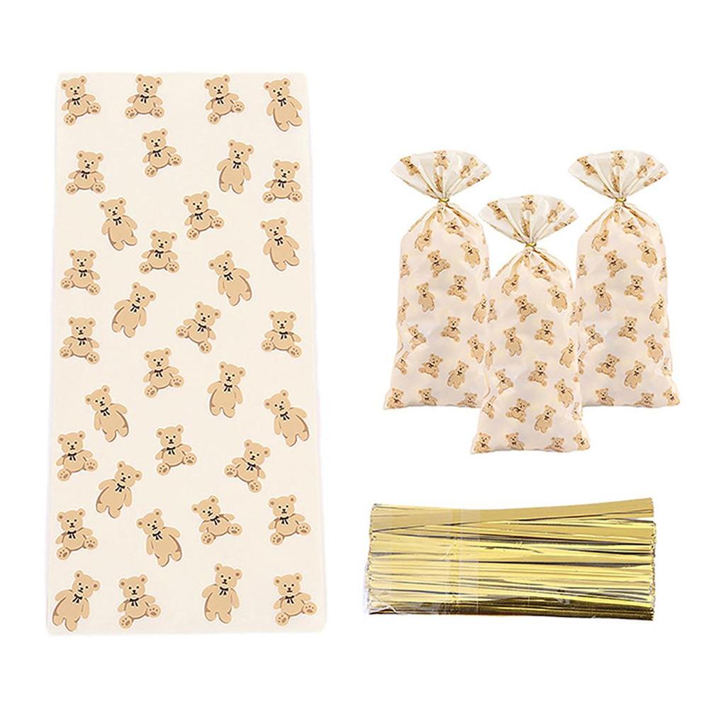 50Pcs Animal Party Bear Candy Bag Gift Bags Biscuits Cookies Dessert Diy For Kids Football Jungle Theme Birthday Party Decor