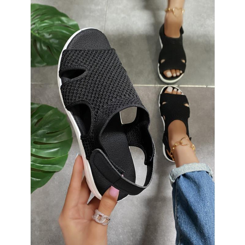 Sommer Neue Damen Sandalen Große Größe Atmungsaktiv Elastisch Flacher Boden Lässige Damenschuhe