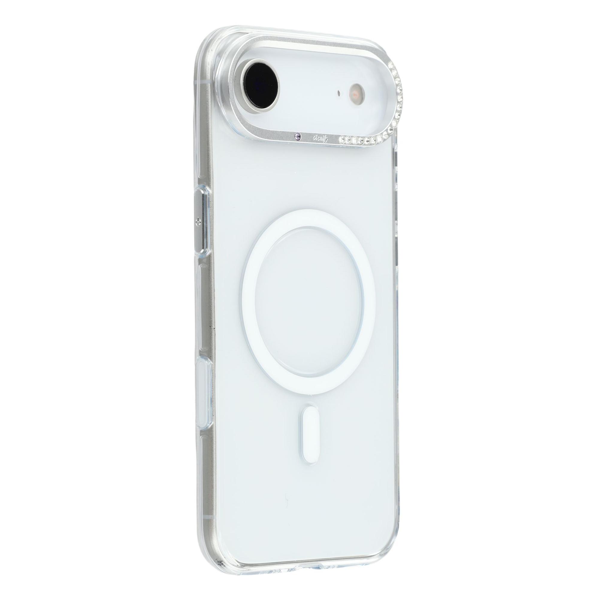 

JAUCASE For iPhone 17 Air Magnetic Case Clear PC Phone Cover with Rhinestone Lens Frame/AI Button A
