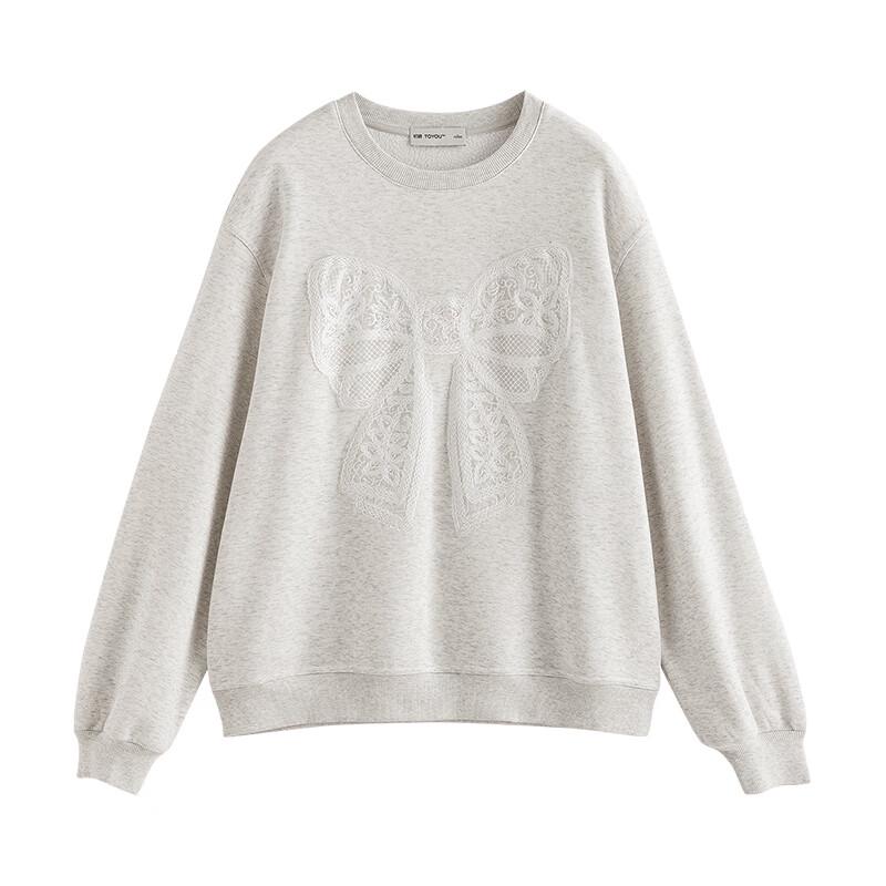 Women's Loose-Fit Fleece-Lined Sweatshirt with Lace Bowknot
