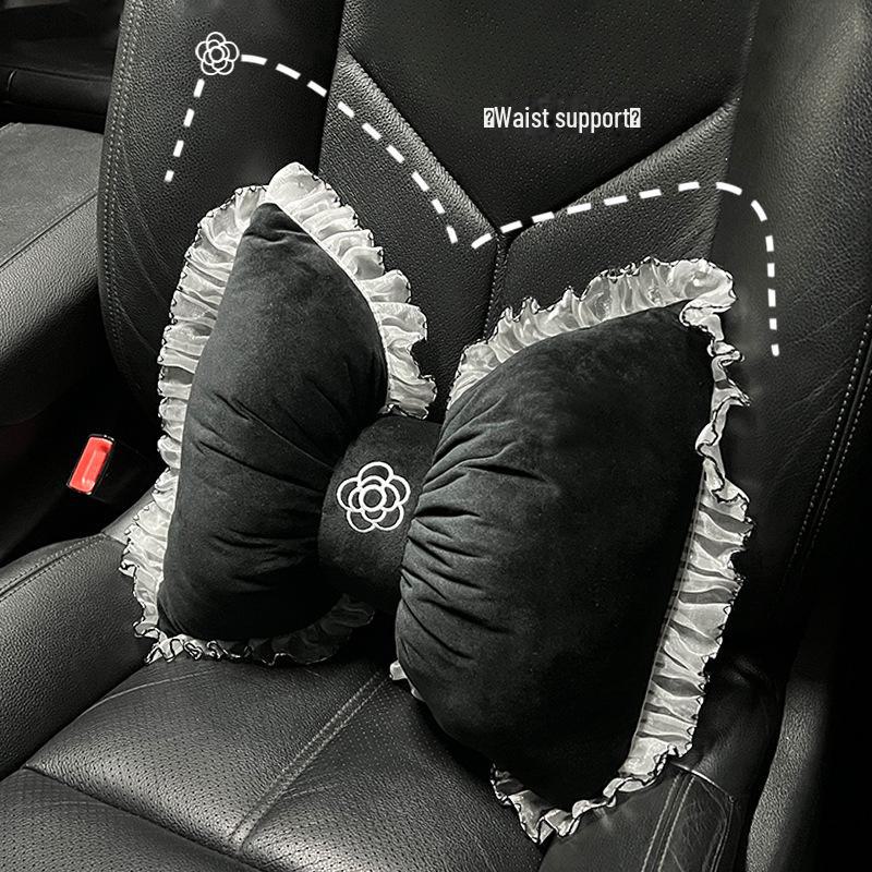 Summer Car Headrest Ventilated Comfortable Neck Pillow with Red Lace Camellia Design and Waist Support