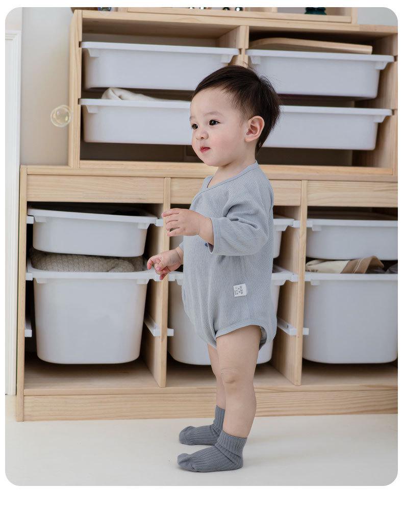 Infant Pure Cotton Long Sleeve Bodysuit with Off-Center Placket - Newborn Spring Romper