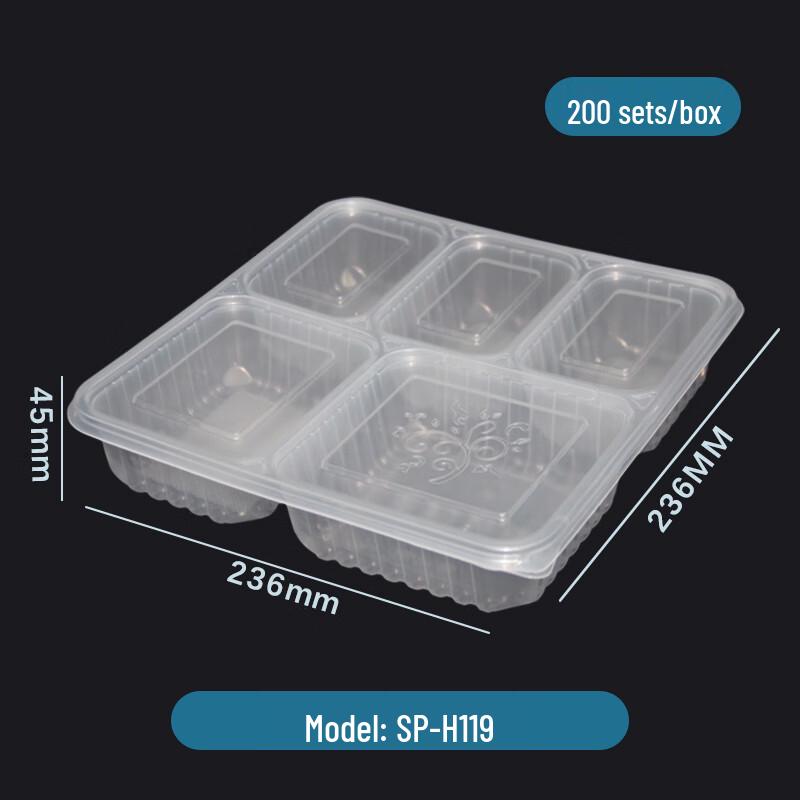 Xinpaike 1500ml Disposable 5-Compartment Food Containers