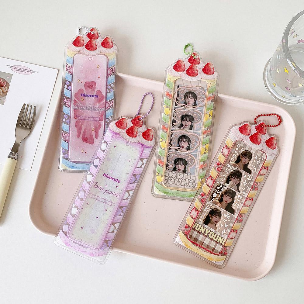 Kawaii Strawberry Cake Photocard Holder Life 4 Cut Photo Card Sleeve INS Style Acrylic Kpop Idol Card Protector Display Pendant