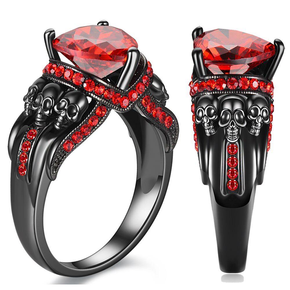 Goth Rings for Women Skeleton Punk Skull Ring Devil Wings Men's Jewelry Vintage Gothic Accessories Halloween Party