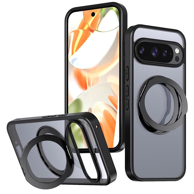 

For Google Pixel 9 9a 10 Pro XL Case Magsafe 360° Rotation Metal Stand Matte Soft Edge Clear Hard Backplate Cover Pc + tpu&Google Pixel 10 Pro XL