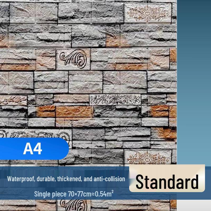 Retro 3D Brick Pattern Self-Adhesive Moisture-Proof Wallpaper Sticker