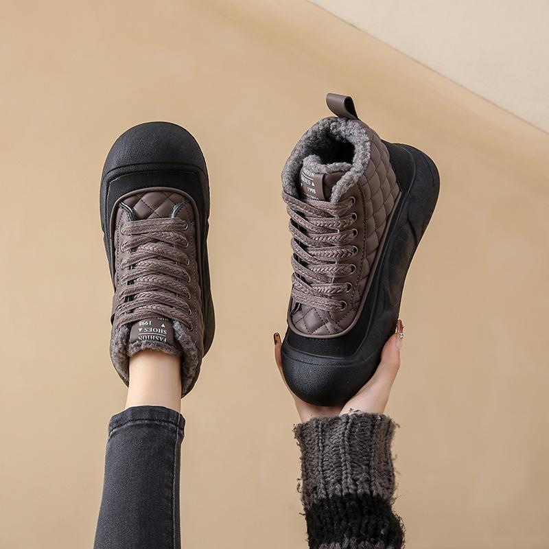 High-top shoes women's 2025 winter new velvet cotton shoes versatile student trendy shoes women's platform casual shoes E06