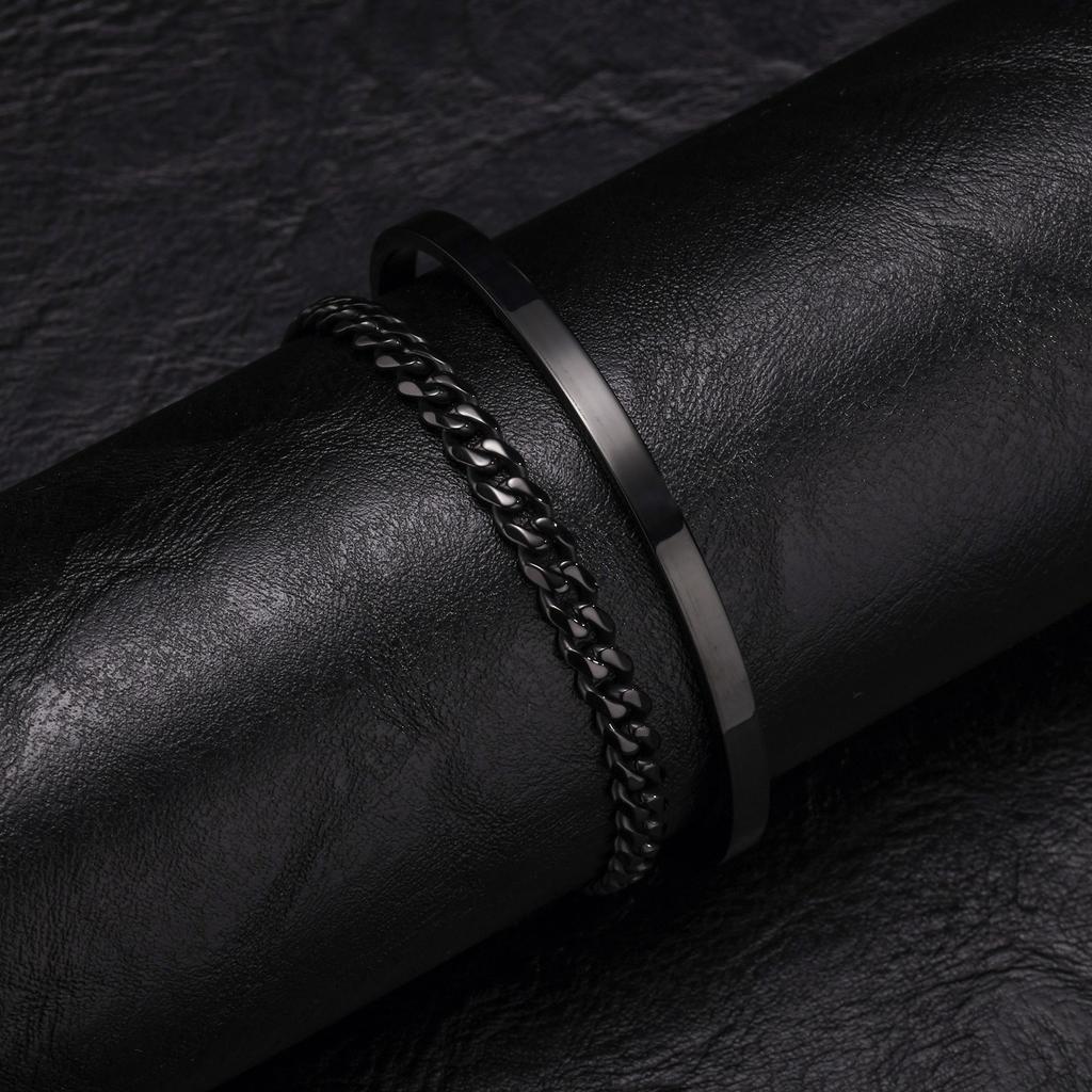 2 stuks Heren Kettingarmbanden, Roestvrij Staal Manchet Bangle Armband, Casual Sieraden Set voor Echtgenoot Vader