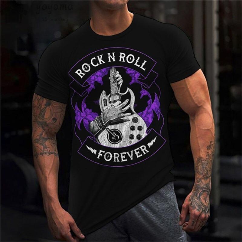 Rock Guitar Print Clothes Men Vintage Clothes Men's Summer Clothes Oversized T Shirt Men Short Sleeve Tee Guitar Graphic Tee Men