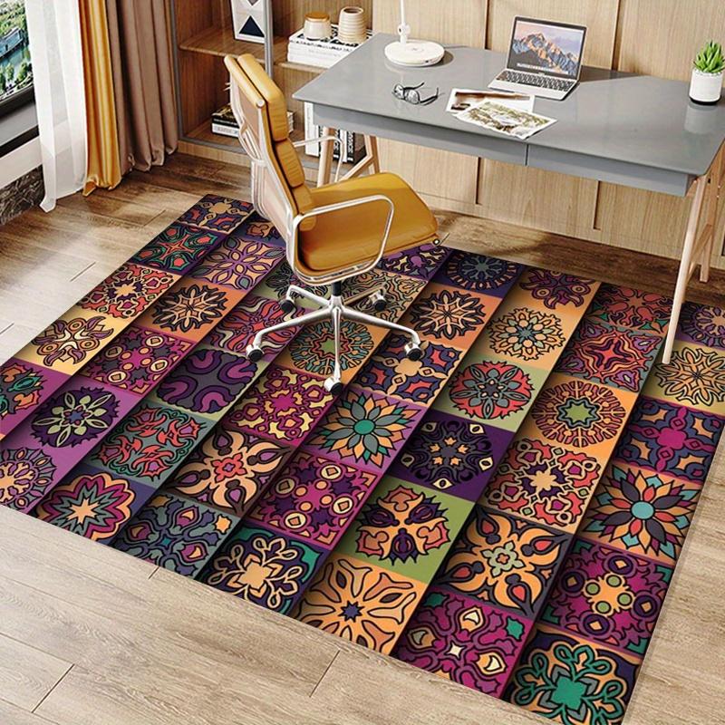 Bohemian Patchwork Printed Polyester Chair Mat, Non-Slip Water Absorbent Floor Rug, Large Area  Crystal Velvet for Home