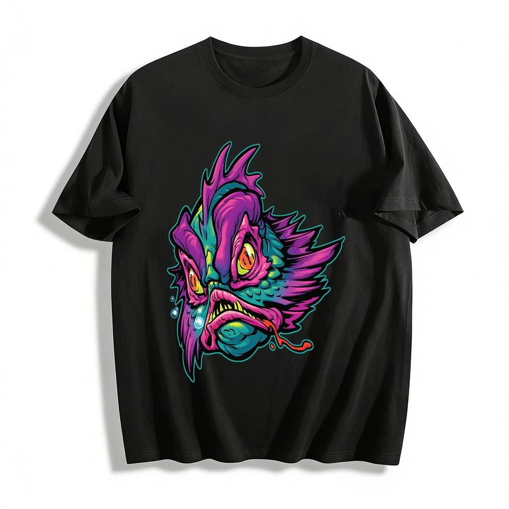

Grumpy Monster Fish Graphic Casual Tee For Men Women Pure cotton T-shirt XXS