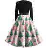 Women's Casual Fashion V-neck Long Sleeved Retro Christmas Print Retro Dress Autumn