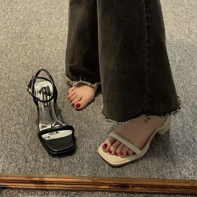 Legs Long Open-toed Roman Sandals Women's Summer Square Head with Thick Heel Straps Sexy High Heels