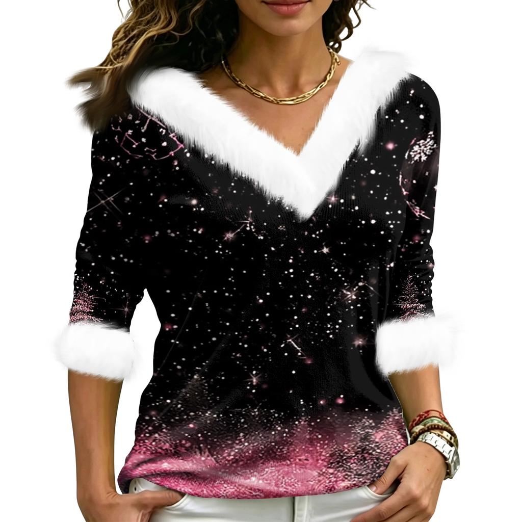 Christmas V-Neck Top with Elegant Cut for Party, Date and Everyday Wear