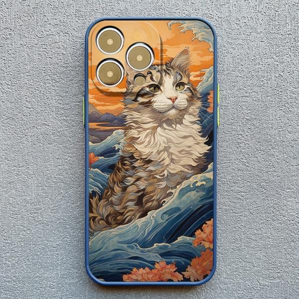 

Sea Waves And Cat Phone Case For iphone 7 8 Plus SE2 15 16 Plus 13 12 Mini X XR XS 15 11 12 13 14 Pro Max Shockproof Back Cover iphone 13Mini