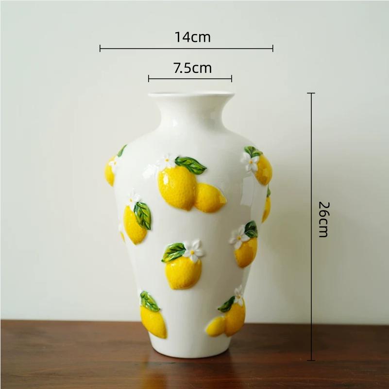 Ceramic Vase Three-dimensional Lemon Relief Sculpture Flower Vase Floral Arrangement Accessories Ceramic Handicrafts Vases