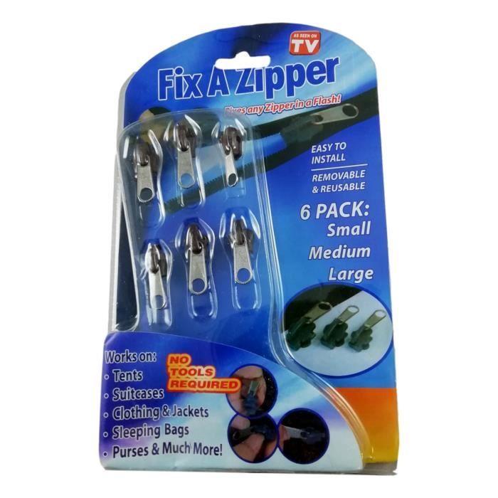 Quick Repair Kit - 6pcs - 3 Sizes - Fix Zipper - Black