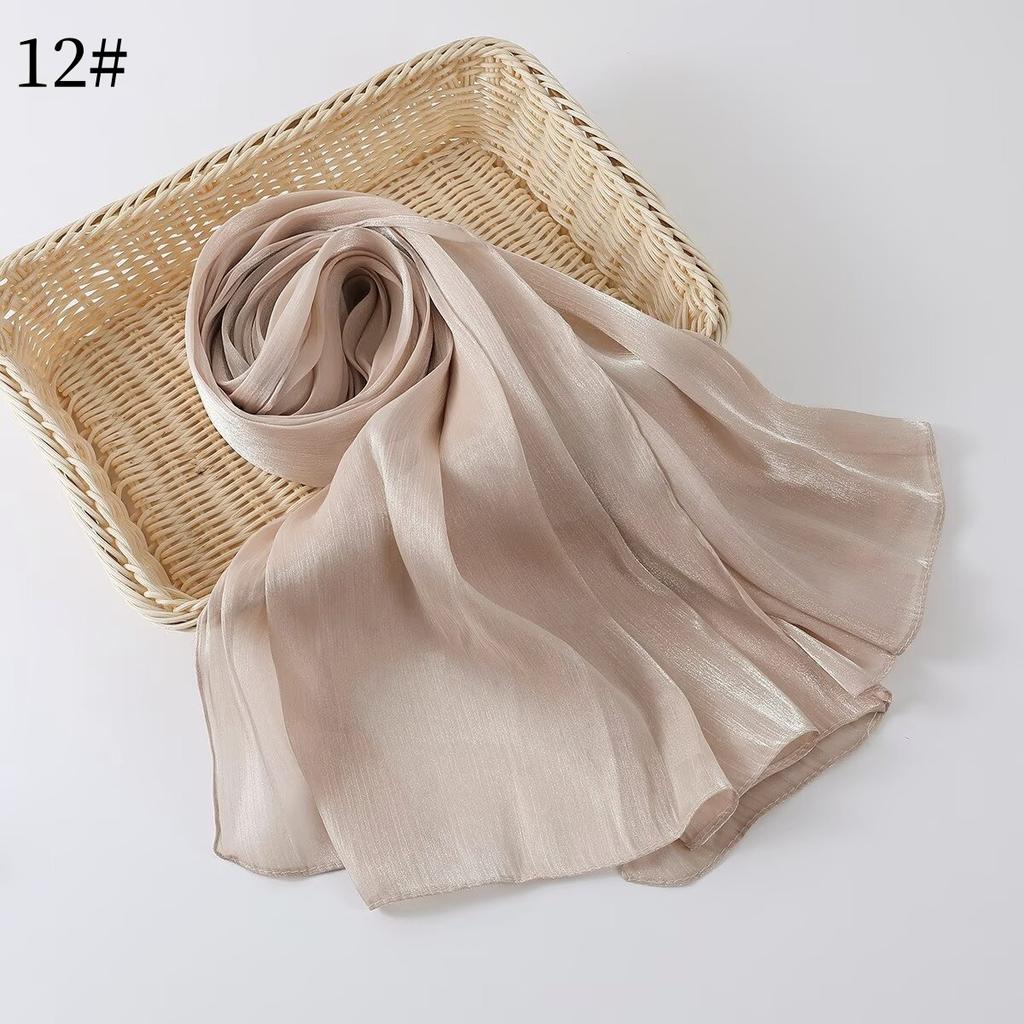35 Colors Women Hijab Scarf Shiny Muslim Long Scarves Light Weight Soft Turban Shawl Organza Satin Shimmer Scarf