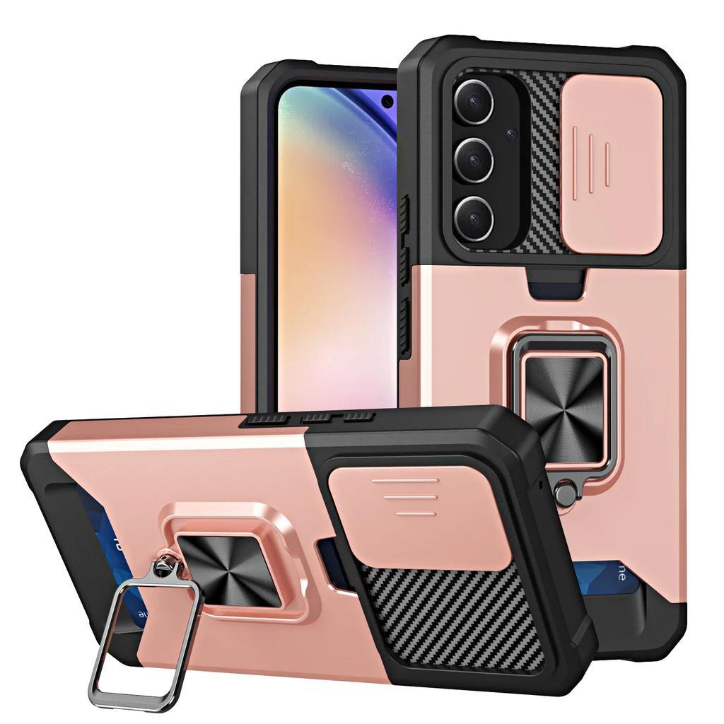 Armor Shockproof Case for Samsung Galaxy S25 Ultra Plus S24FE A16 A06 A55 Ring Stand Slide Camera Lens Card Solt Wallet Cover