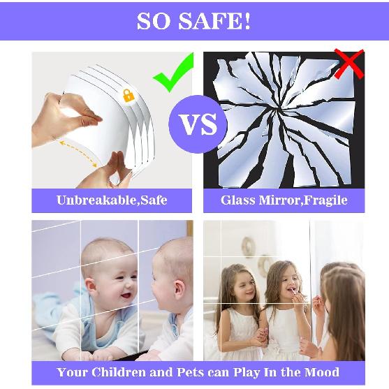 YVPSI 6 PCS 8''x6'' Self Adhesive Acrylic Mirror Tiles Small Frameless Mirrors Flexible Mirror Sheets Wall Stickers Non Glass Mirror Panels for