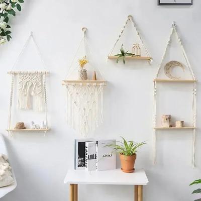 Étagère murale en macramé à suspendre, décoration d'intérieur bohème, étagères murales en bois, décoration pour chambre à coucher, salon, chambre d'enfant, cadeau de Noël