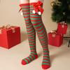 Calcetines navideños de algodón verde y rojo a rayas por encima de la rodilla con lazo, largos, 70 cm