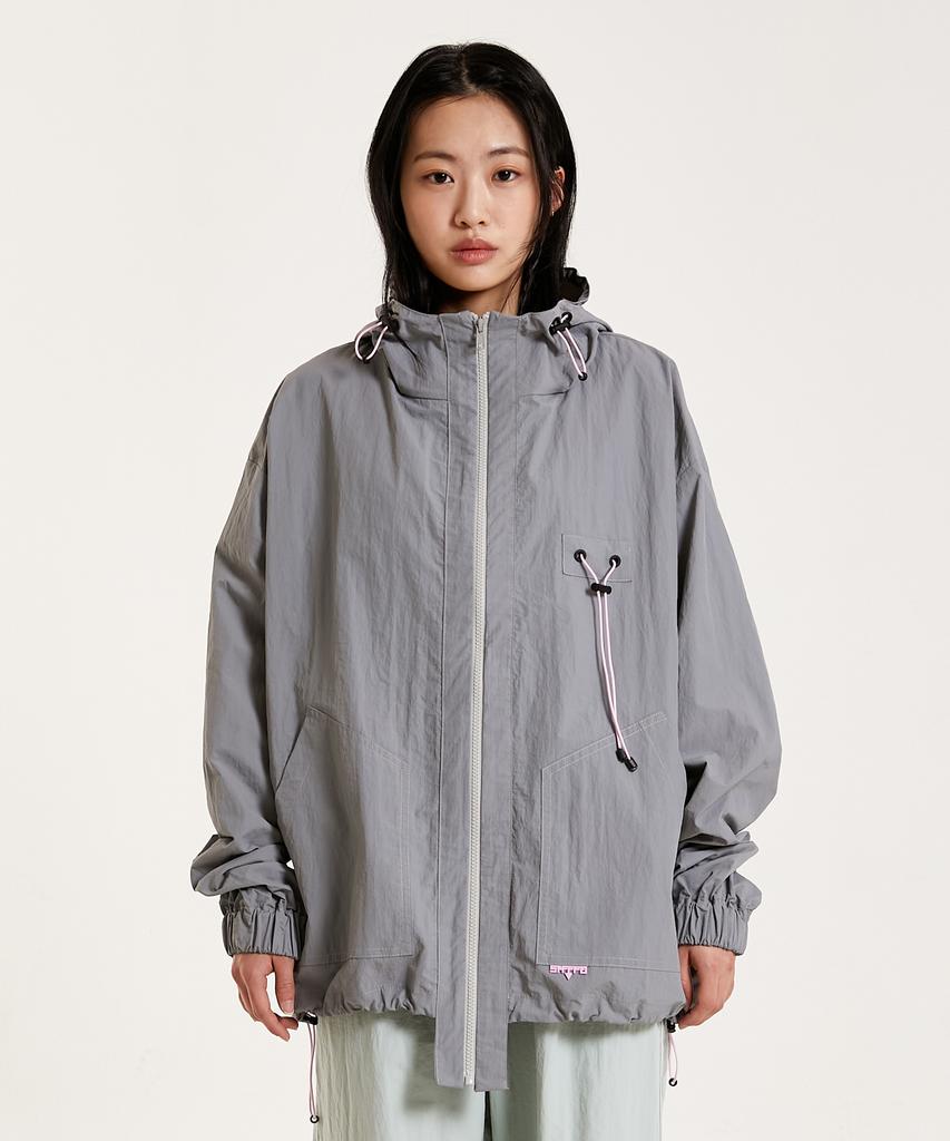 Shvto Windbreaker Hooded Gray Jacket
