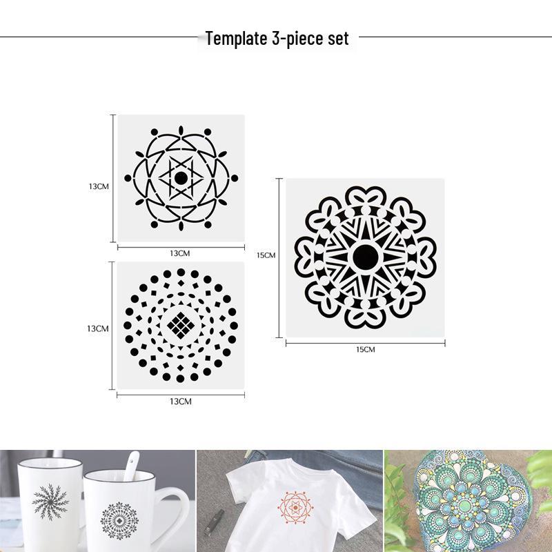 16dílná sada tečkovacích nástrojů na mandaly: Šablony, tečkovací tyčinky a pera pro stříkání a rock art