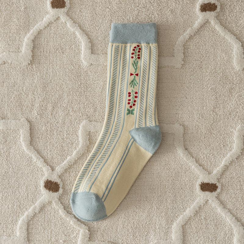 "Damen Retro Hahnentritt & Floral Mittelhohe Verdickte Baumwollsocken für Herbst/Winter"