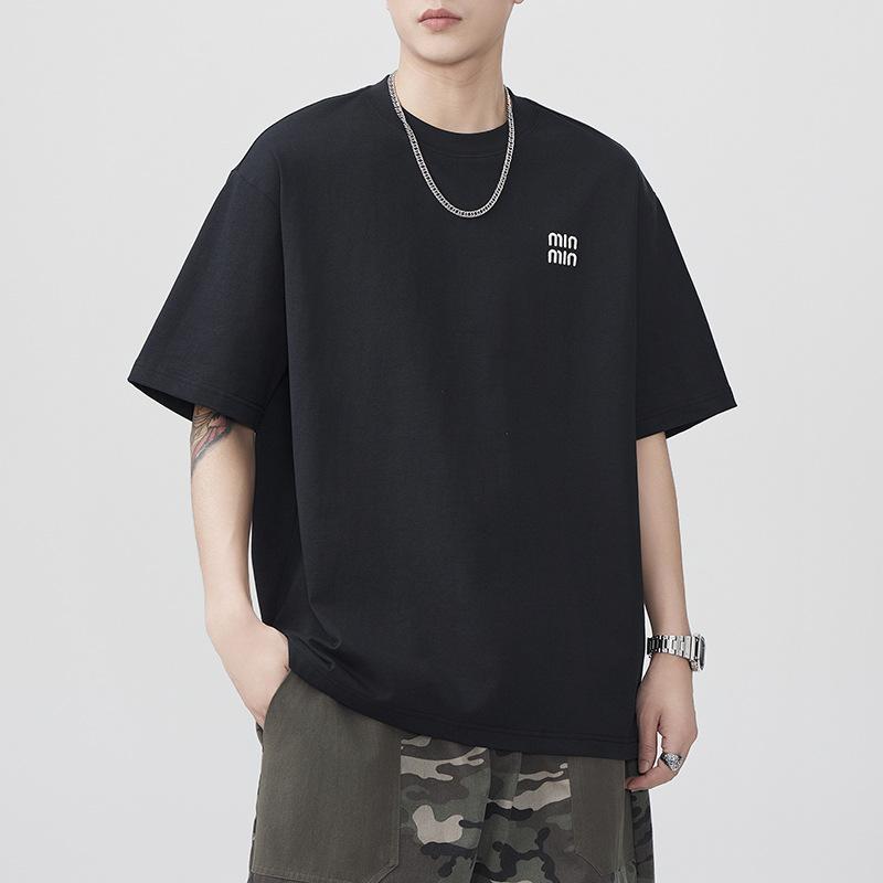 Summer Heavy 300g Embroidered Short-sleeved T-shirt Loose Japanese Casual T-shirt