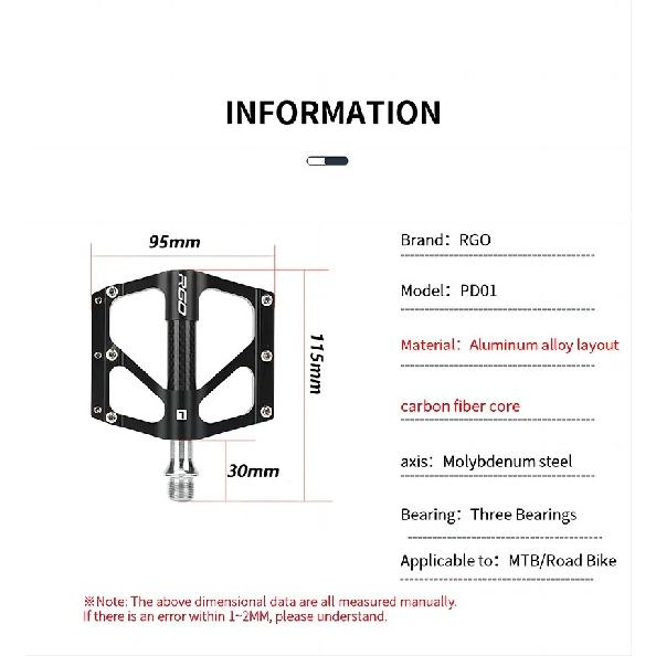 RGO Carbon Fiber Pedal Road Bicycle Pedal 3 Bearing Aluminum Alloy Anti-skid Mountain Bicycle Pedal Bicycle Accessories