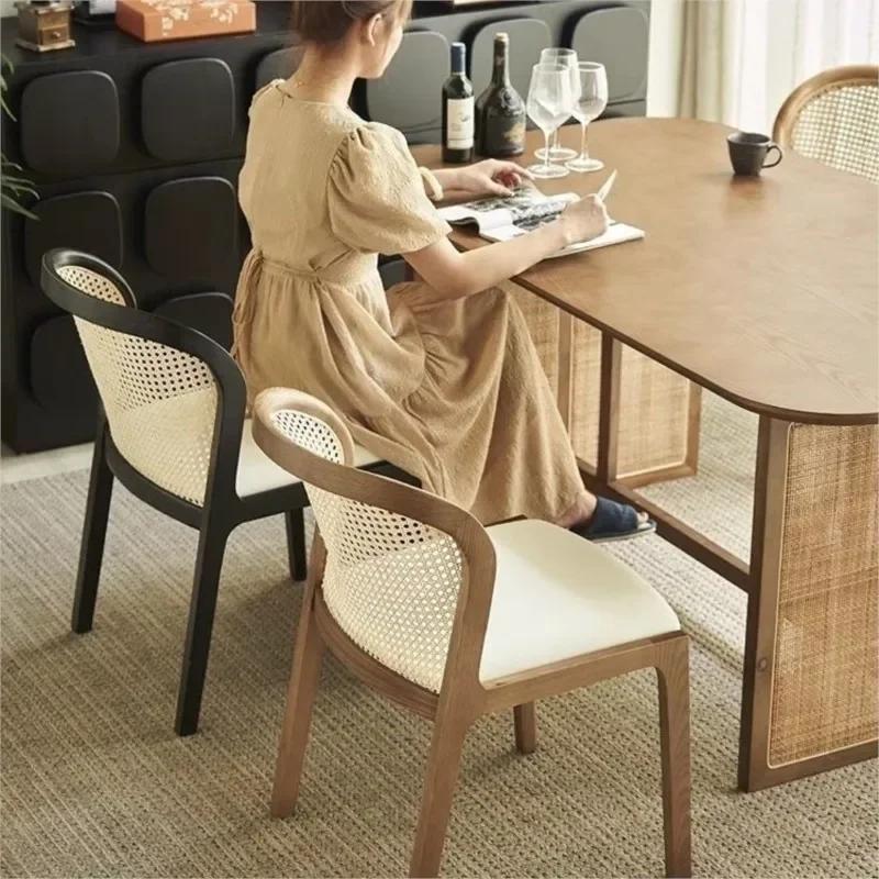 Solid Wood Nordic Design Dining Chair Rattan Backrest Can Be Used As A Home Medieval Leisure Chair Makeup Stool Or Dining Chair
